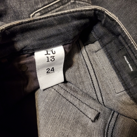 R13 Alison Skinny Distressed Black Wash Raw Hem Women Size 24 (25"wX28.5"l) - Picture 9 of 13